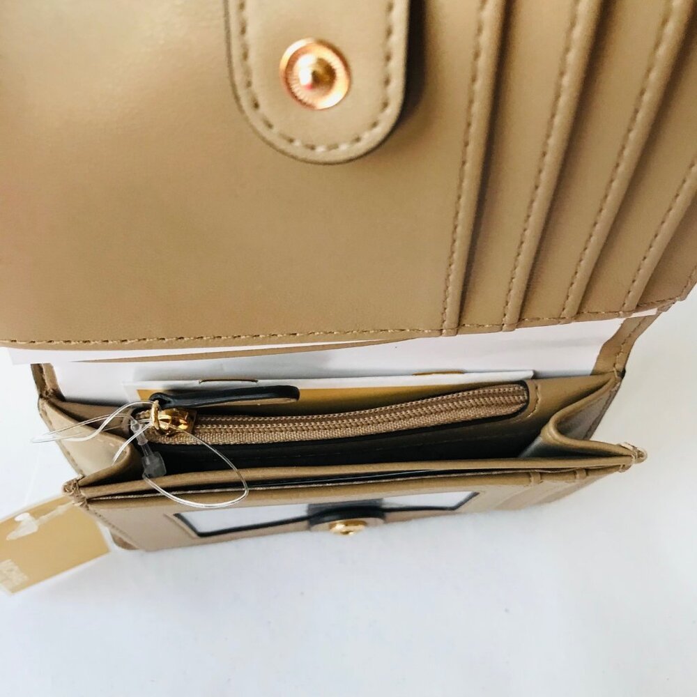 MICHAEL KORS JET SET MD Slim Wallet Camel  MK LOGO ID window  Zip Coin Pocket - Picture 5 of 9